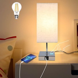 GBLY Bedside Lamp Touch Dimmable with Charging Function – Modern Design Table Lamp with USB Ports Bedroom Bedside Lamp Bed Lamp with Fabric Shade Table Lamp E27 for Hotel Bed Hallway