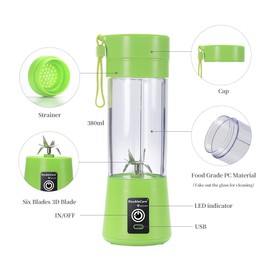 Portable Electric USB Juicer Blender Cup, Mini Blender for Shakes and Smoothies, Juice - 380ml, Six Blades, Green