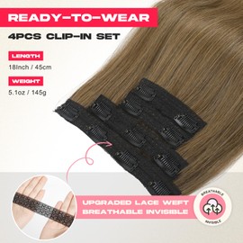 NTYNTY Hair Extensions, 4PCS 18" Clip in Hair Extensions Layered Cut Natural Lightweight Hairpieces with Thinner Softer Invisible Weft for Women - Ash Brown