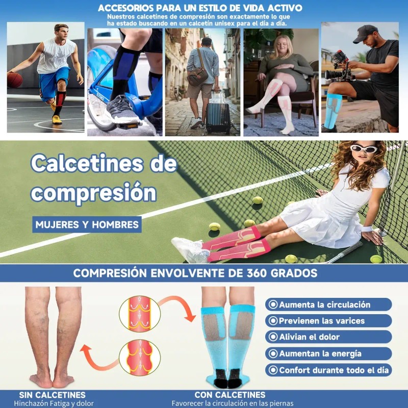 5 Medias Calcetines De Compresión Deportivos Hombre Y Mujer