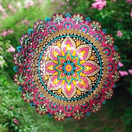 Goolyrusim Wind Spinners Mandala Blossom 3D Kinetic Wind Spinner Laser Cut Metal Art Hanging Wind Sculpture Mandala Garden Decoration Yard Art Ornament Decor for Outdoor Indoor 12 Inch Large