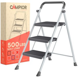 Gray 3 Step Stool Foldable – Heavy-Duty Foldable Step Stool for Adults, 500 lbs Capacity, Anti-Slip Feet & Wide Steps, Sturdy Steel Frame, Lightweight & Space-Saving Design for Home, Kitchen & Garage