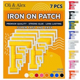 Oli and Alex Yellow Iron On Letters 2.4 inch - 7 pcs of F Yellow Patches Letters for Clothing - Super Glue - No sew Needed - Embroidery Football Team School University - Yellow, F