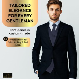 Oliver George 4pc Men's Vest and Tie Set For Men + Bow Tie + Handkerchief | Men's Tuxedo and Suit Vest | Solid Formal Waistcoat | Navy XX-Large