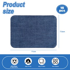 SIYINGSAERY Iron-On Patches, Pack of 16, Iron-On Patches, Jeans, 4 Colours, Iron-On Patches, Jeans Patches, Iron-On Patches, Iron-On Patches for Jeans, Clothing, Hole Repair (11 x 7.5 cm)
