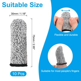 PATIKIL Cut Resistant Finger Cots Protectors 3 x 1.2 Inch, 10 Pcs Reusable Anti-Cut Finger Sleeve Covers for Kitchen Food Cutting Sculpture Work Garden, Grey
