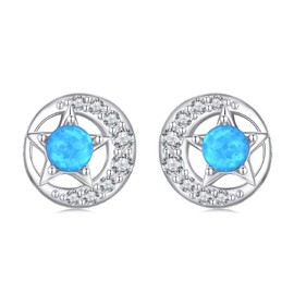 Qings Women's Star Moon Earrings 925 Sterling Silver Fashion Personality Shining Earrings Suitable for Young and Beautiful Women