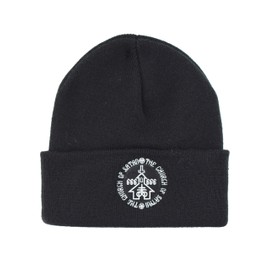 Nostalgic Clothing Church of Satan 666 Embroidered Occult Slogan Knitted Beanie Hat Black