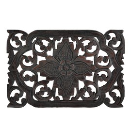 AeraVida Thai Daisy Floral Hand Carved Teak Wood Wall Art 12"x8" | Carved Wood Wall Art | Handcraft Wooden Wall Art Home Décor