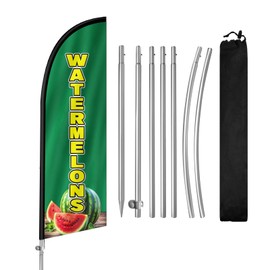 QSUM Watermelons Flag for Business, 8FT Watermelons Feather Flag Banner, Polyester Advertising Swooper Flag with Aluminium Alloy Flag Pole Kit, Stainless Steel, Ground Spike, Portable Bag