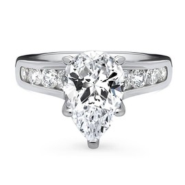 BERRICLE Sterling Silver Solitaire Wedding Engagement Rings 3 Carat Pear Cut Cubic Zirconia CZ Promise Ring for Women, Rhodium Plated Size 9.5