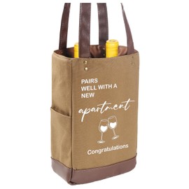ZVMIS Housewarming Wine Bag Gifts-Moving to New Home Gift-New Home Owner Gift-Realtor Gifts to Clients-Wine Bag Gift-Insulated Canvas Wine Tote Bag (Suitable for 2 Bottles)