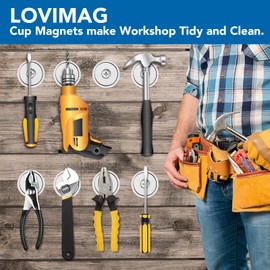 LOVIMAG LOVIMAG Strong Magnets,150lb+ Waterproof Strong Neodymium Cup Magnets with Screws for Wall Mounting,Rare Earth Magnets with Holes for Holding Tools Lifting, Hanging(Silver, 6 Pack)