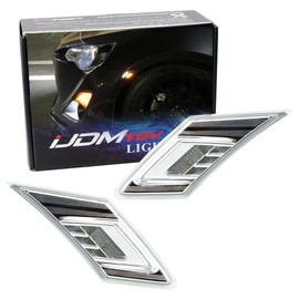 iJDMTOY JDM Chrome/Clear Lens White/Amber Dual Color LED Front Sidemarkers Compatible With 2013-16 Scion FR-S, 2013-21 Subaru BRZ, 2017-21 Toyota 86 (Parking: White LED, Turn Signal: Amber LED)
