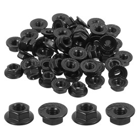TOP-VIGOR M4x0.7mm Serrated Flange Hex Lock Nuts, 50Pcs 304 Stainless Steel Full Thread Lock Nuts, Black Anti-Loosening Hex Nut for Automotive, Machinery