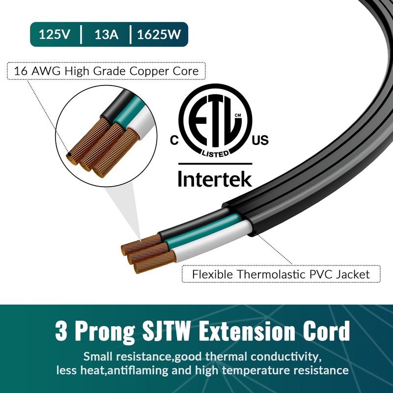 Elecan Flat Plug Extension Cord 12 Ft with Slim Space-Saving