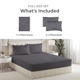 Sleepy Town Full Size Bed Sheets - 3 Piece - NO Flat Sheet Included - Full Sheet Set - Soft, Comfy & Cooling - Easy Care - Wrinkle & Fade Free - Brushed Microfiber - Deep Pocket Sheets (Dark Grey)
