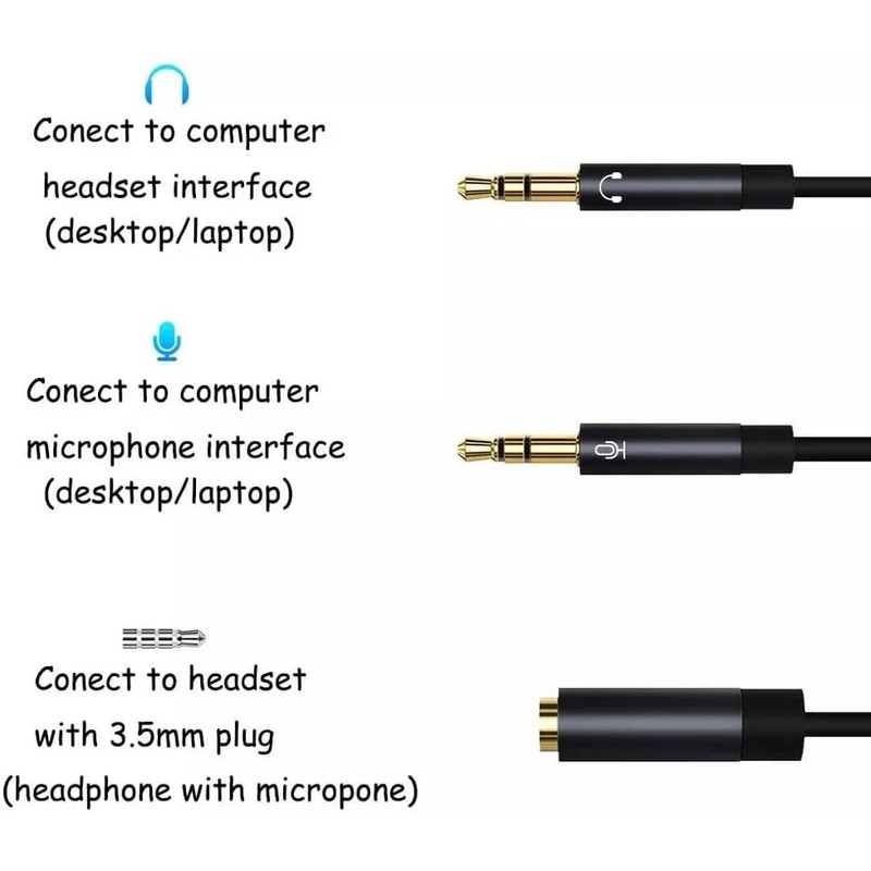 Headphone Mic Splitter 3.5mm Jack Audio Mic Braided Adapter Aux