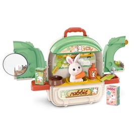 OLEOCA Vegetable Farm Backpack Toy — 3 in 1 Play Set with Rabbit Toys for Kids, Garden Accessories & Carry Case, Double-Sided Activity Set for Ages 3+