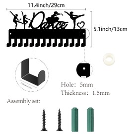CREATCABIN Dance Medal Hanger Dancer Award Holder with 14 Hooks Small Metal Iron Shelf Medal Display Frame Decor Wall Mounted for Hanging 14+ Awards Dancing Home Badge Organizer Rack Black 11.4x5.1in