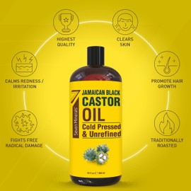 Seven Minerals, Pure Jamaican Black Castor Oil - Big 32 fl oz Bottle - Unrefined & Hexane Free - for Hair Growth, Thicker Eyelashes & Eyebrows, Dry Skin, Healing, Hair Care
