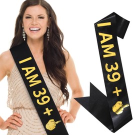 CIEHER 40th Birthday Sash for 40th Birthday Decorations 40th Birthday Sashes for Women I AM 39+ Sash - Black & Gold