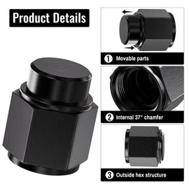 TRUCKMETER 2PCS 8AN Female Block Off Flare Cap Fitting, Black Anodized Aluminum Hard Hex Head Nut Plug Adapter, Automotive Accessories Suitable for Vehicle Fuel Oil Line End Modification