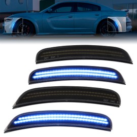 FetonAuto Blue LED Side Marker Lights for Dodge Charger 2015 2016 2017 2018 2019 2020 2021 2022 2023 2024 Front Rear Bumper Turn Signal Lamps, 4PCS Smoked Lens