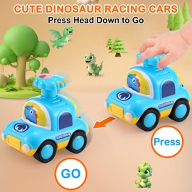 Castaroud 4 Pack Dinosaur Press and Go Car Toys for Toddlers 18 Months+, First Birthday Gifts for Toddler Toys, Baby Push Go Friction Car Toys for Toddlers, Baby Car Toys for Little Boys or Girls