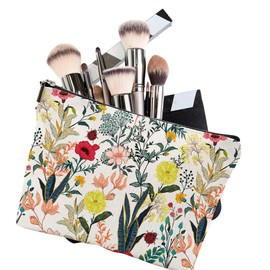 iapodiad Bolsa de maquillaje Abstact Flores Tropicales Bolsa de cosméticos Mini Portátil Bolsa de viaje Organizador Cepillos de Maquillaje Accesorios Estéticos Bolsa de Almacenamiento Impermeable para Mujeres, Blooming Flower, Una talla