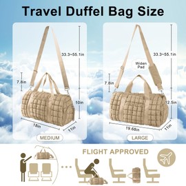 Quilted Travel Duffle Bag Gym Bag for Women,Large Puffer Duffle Weekender Bag with Compartment,Workout Overnight Carry on Organizer Bag Duffle Bag for Airplane Travel, Khaki, Large