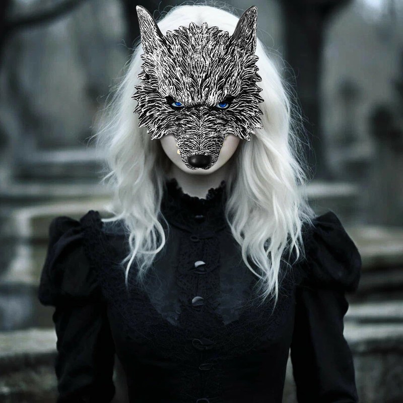 Cupimatch Steampunk 3D Werewolf Mask: Half-Face Animal Masquerade Mask for