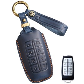 YONUFI Key Fob Cover for Genesis Leather Key Case Keychain for Genesis GV80 GV90 G70 G80 G90 GV70 Car Key Holder (Blue, 8 Buttons)