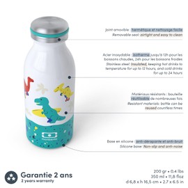 monbento MB Cooly Kids Blue Dino Thermos Flask - Kids Stainless Steel Water Bottle for School Picnic Hiking - Thermos Flask for Kids 350ml Hot / Cold Drinks - BPA Free -