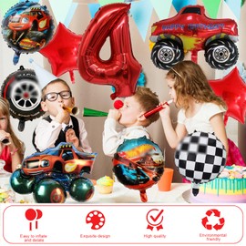 4th Auto Birthday Party Decorations- 4 Years Wheels Party Decorations for Boys, Car Foil Balloons Birthday Decorations Helium Balloons for Kids Auto Theme Happy Birthday Party Supplies Decorations