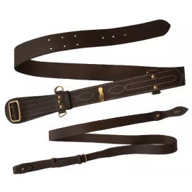 Army Sam Browne Belt With Shoulder Strap Brown Leather Brass-120 cm