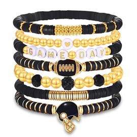 Bracelets for Women Football Accessories Black Bracelets Set Gifts for Teen Girls 12 14 16 18 13 15 Year Old Beaded Stretch Charm Boho Jewelry for Women Valentine's Day Christmas Birthday Gifts Idears