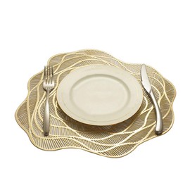 Hosoncovy 4 Pack Rose Placemats Table Mats Set Washable PVC Non-Slip Heat Resistant Table Place Mats Dinner Mats Wood Grain Meal Mat for Kitchen and Dining Room for Forest Wedding (Gold)