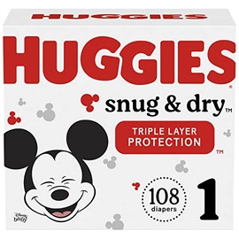 Huggies Snug & Dry Baby Diapers, Size 1 (8-14 lbs), 108 Ct