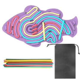 CMEECNE Fish Shaped Sensory Activity Board Toy for Kids, Silicone Fidget Toy Silent for Calming, Stress, Anxiety, ADHD & Autism,Ideal for Age 3+, Quite Travel Toys with 18 Strings for Children,Purple