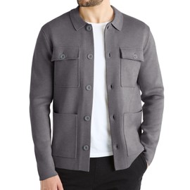 Atforna Men's Cardigan Sweater Casual Chunky Knit Multi-Pocket Lapel Collar Button Down Long Sleeve Sweater Fall Winter 2024 Sweater Grey S