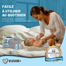 VIZION+ Eco-Responsible Complete Baby Care Kit - 13 Accessories | Digital Thermometer, Baby Fly, Nail Clippers, Bamboo Brush, Reusable Nursing Pads | Newborn Kit