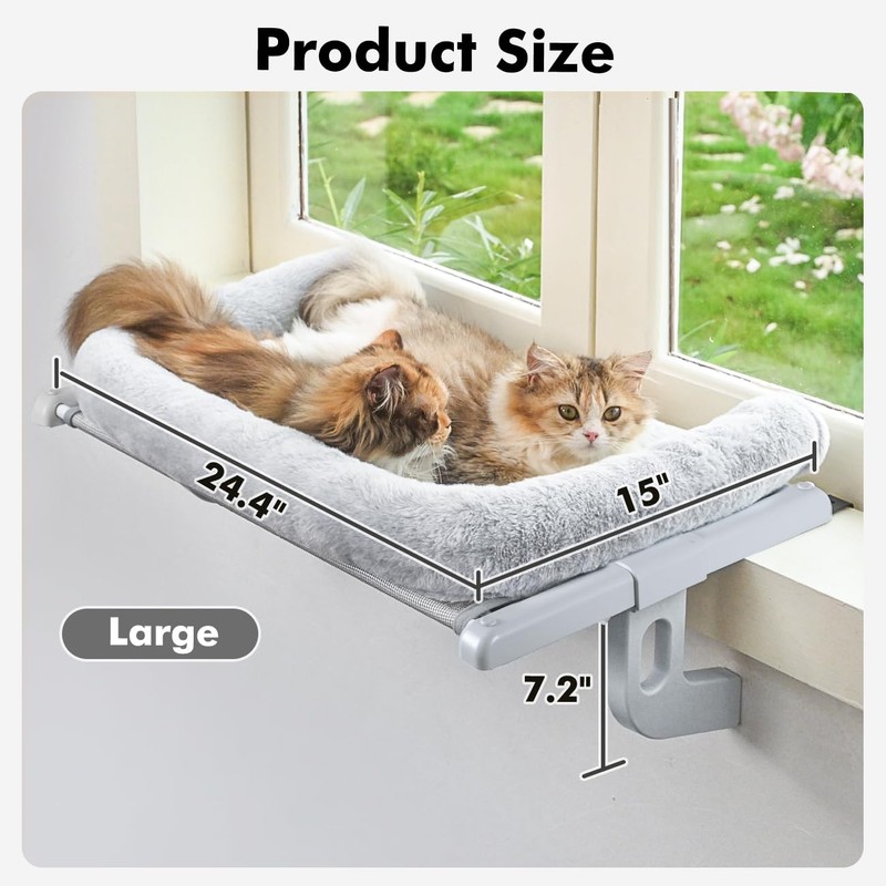 Zoratoo Cat Window Sill Perch with Large Bolster, Easy to