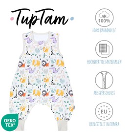 TupTam Baby Summer Sleeping Bag with Feet, Lightweight Sleeping Bag Baby Summer 0.5 Tog, Oeko-Tex, Safari animals colourful