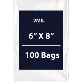 Multiple Sizes Clear Flat Poly Bags, 2Mil 6" X 8" & 100 Bags | Low-Density Polyethylene (LDPE), Flat Open Top Plastic Packaging Packing | Flexible and Durable