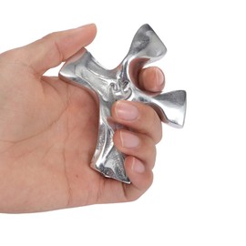 ABY DECOR Unique Handheld Metal Palm Cross with Dove | Comfortable Pocket Cross | Restless Soul Hand Prayer Small Cross, Perfectly Crafted Crosses for Gift | Christian Clinging Cross in Silver Color