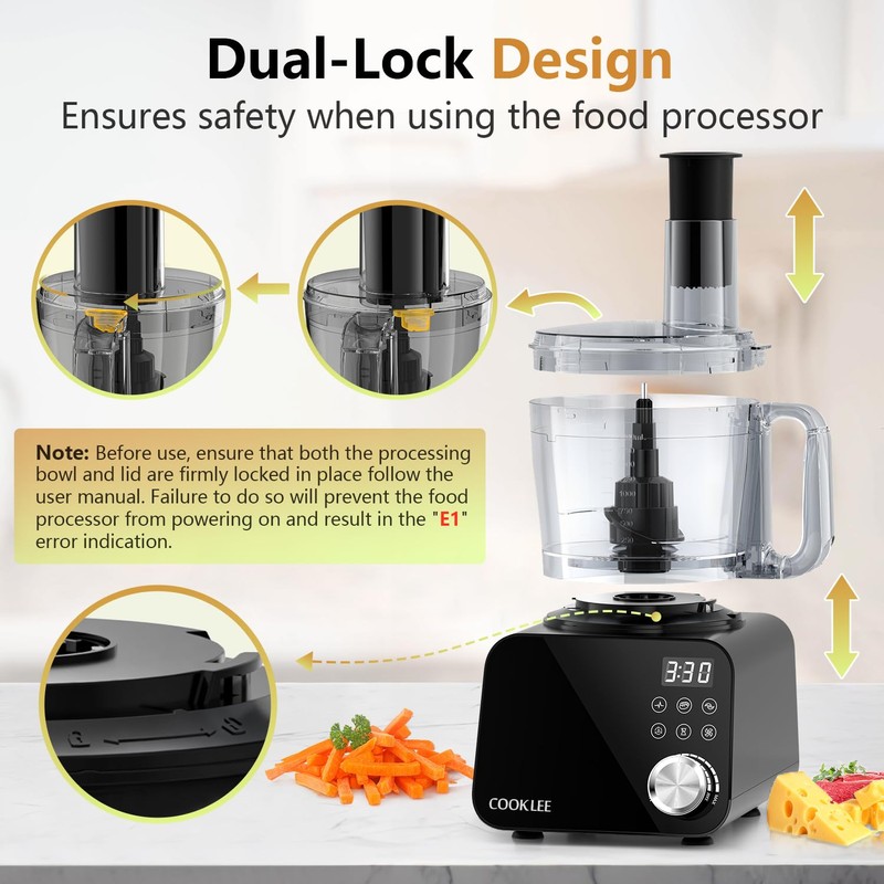 COOKLEE Food Processor, 600 Watts, 6 Functions Electric Vegetable Chopper