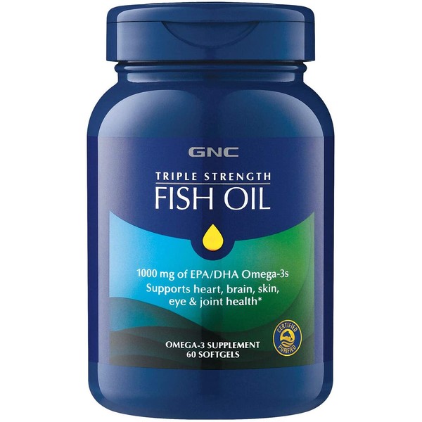 GNC Triple Strength Omega 3 Fish Oil 1000mg, 60 Count, Supports Joint, Skin, Eye, and Heart Health