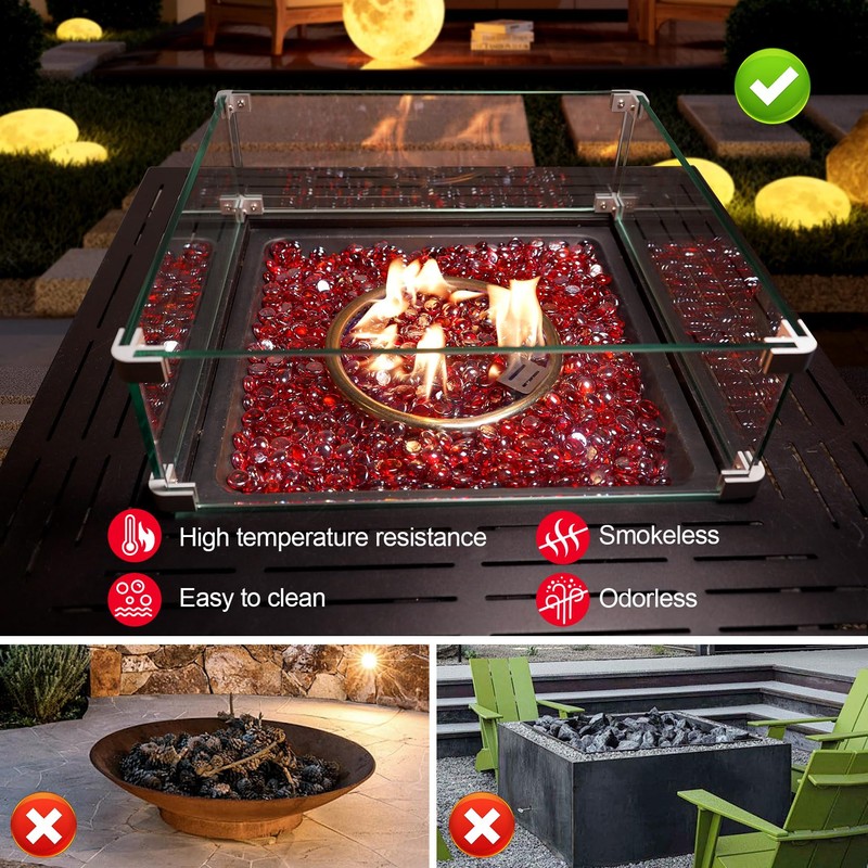 GasSaf Red Fire Glass Beads for Outdoor Fire Pit, Fireplace,