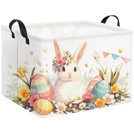 TIBAOLOVER Rectangular Easter Basket Kids Storage Basket Gift Basket Baby Storage Basket Cute Kids Toy Storage Bin Organizer Shelf Book Basket Room Decor(Flag Easter Bunny)